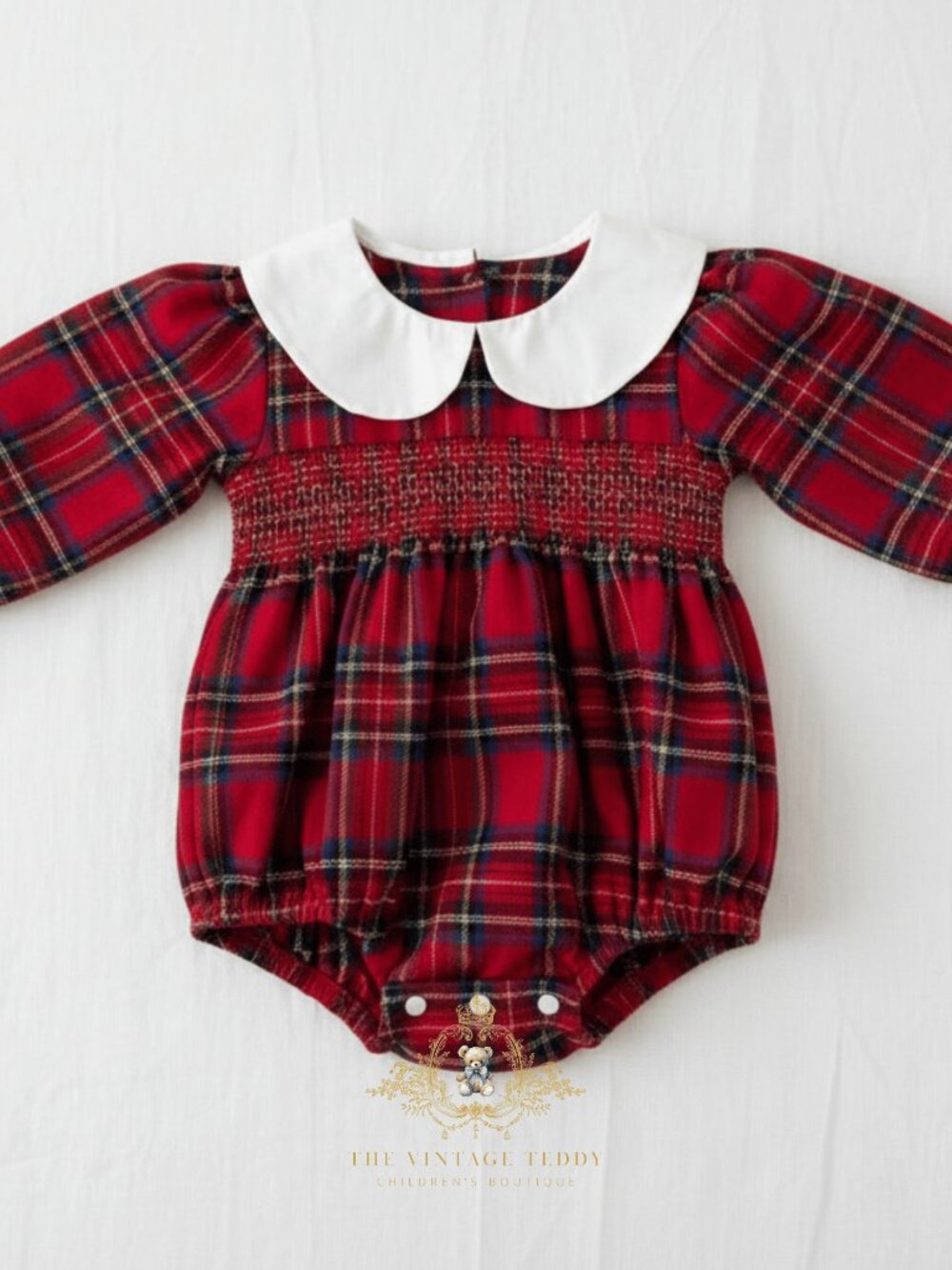 NWT Pretty Girls Smocked Long Sleeve Romper Bubble Holiday Outfit Plaid 18-24M - Picture 2 of 3